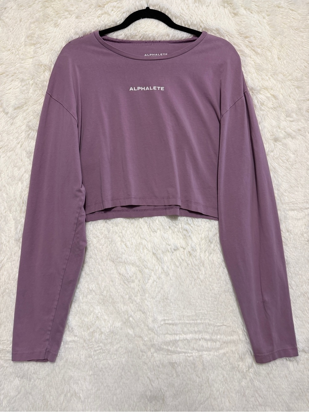 Alphalete Womens Workout Crop Top XL Muted Purple Gym Yoga Crew Neck Long Sleeve